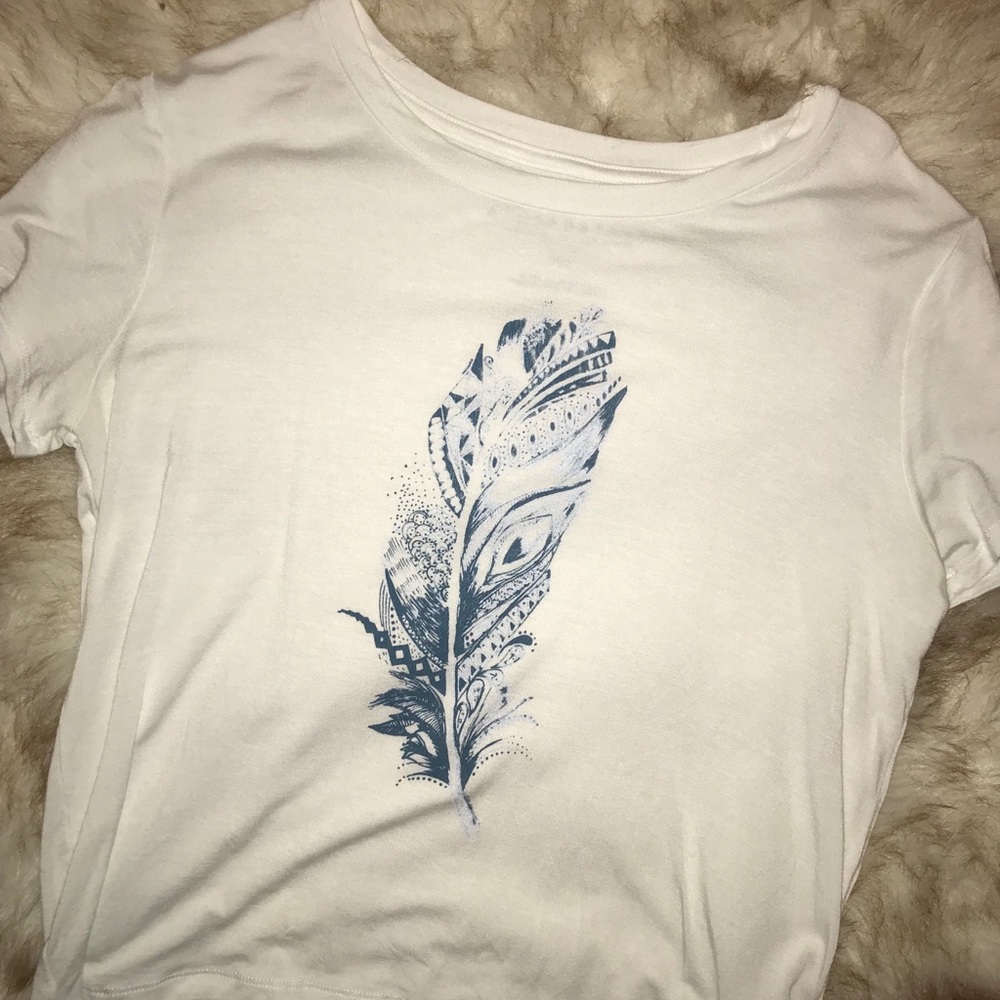 aeropostale white crop top, with blue feather